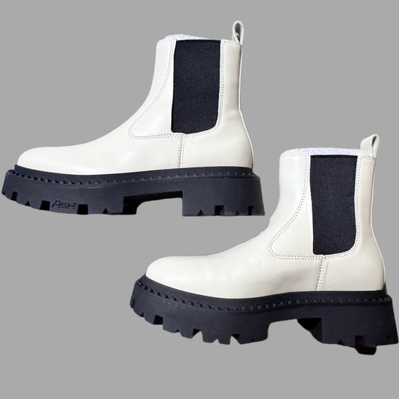 NWT ASH Cream & Black 100% Leather Platform Ankle Boots – Size 5.5 - Picture 2 of 5